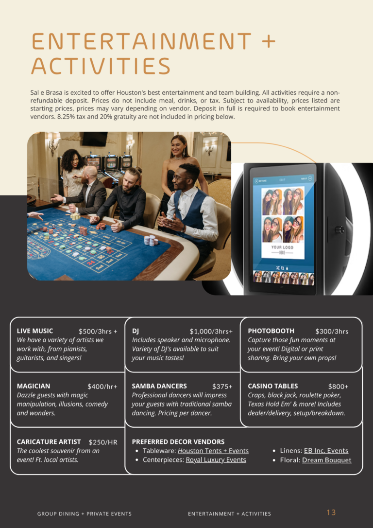 12 Entertainment + Activities